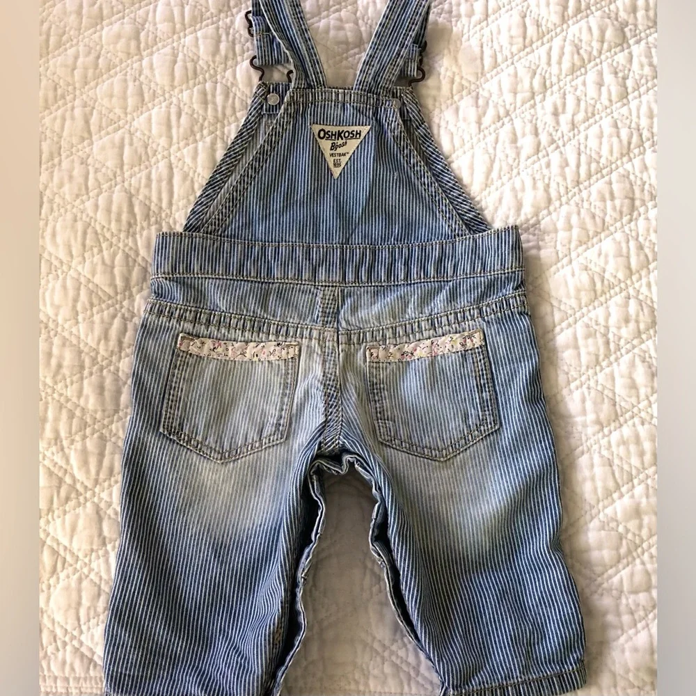 OshKosh B'gosh Navy Striped Overalls w/Pink Flowers